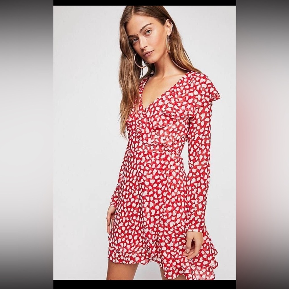 Free People Franchie V Neck Long Sleeve Wrap Dress Size S